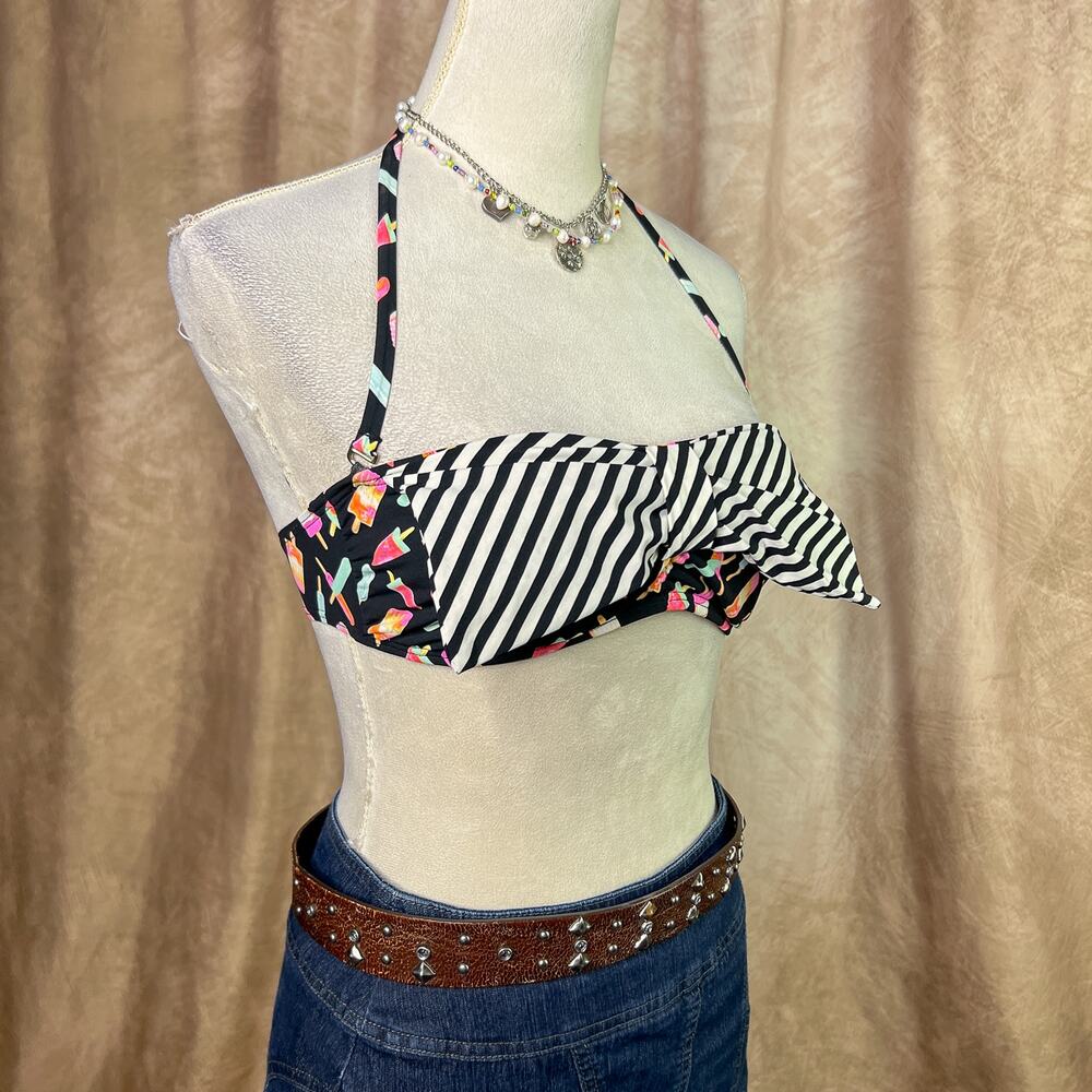 Juicy Couture Halter Swim Top Popsicle Striped Bow Bikini Bandeau Swimsuit Beach